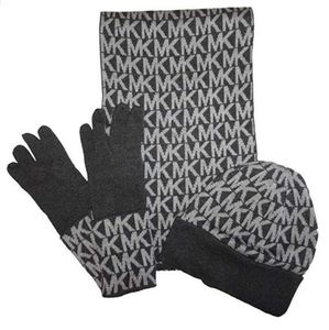 MICHAEL KORS WOMEN'S MK LOGO KNIT SCARF, HAT & GLOVES 3 PIECE SET, DERBY GREY